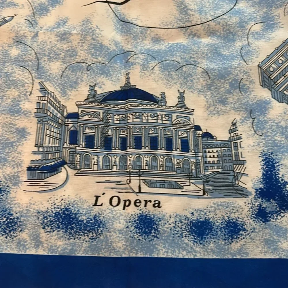 Paris Landmark Silk Scarf - Blue & White
